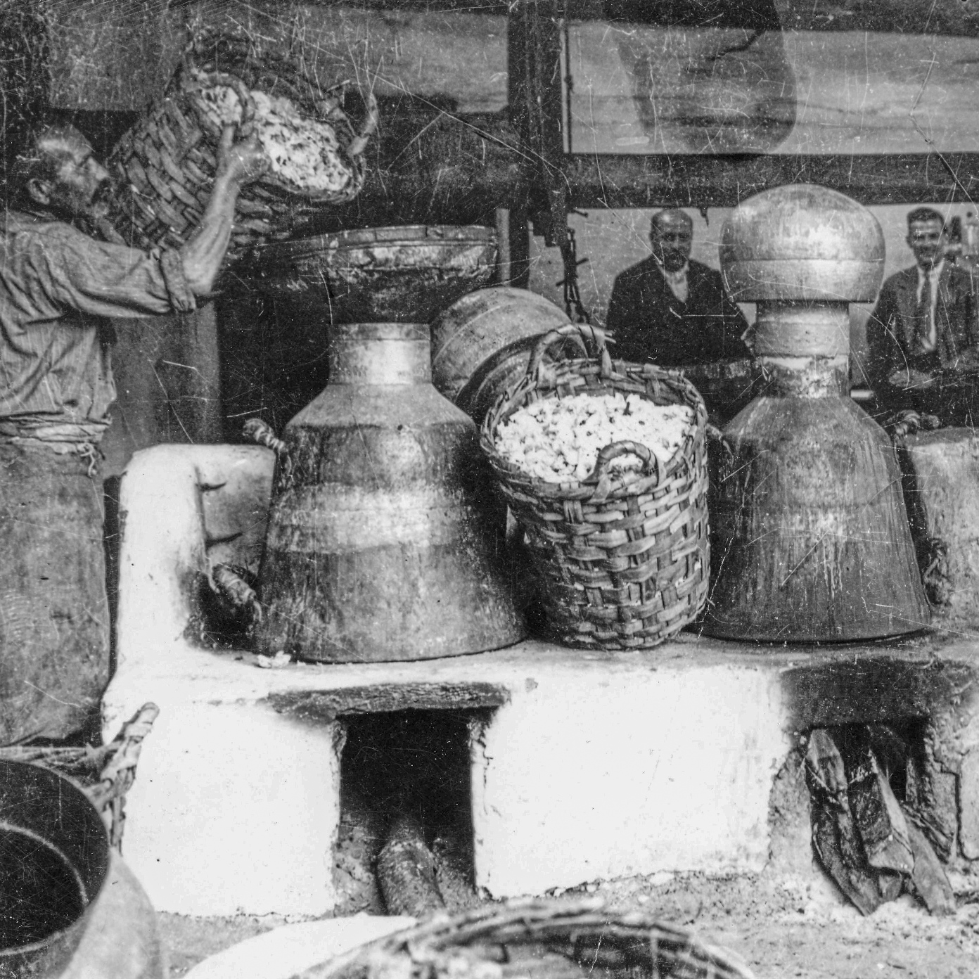 Filling the pots with roses.